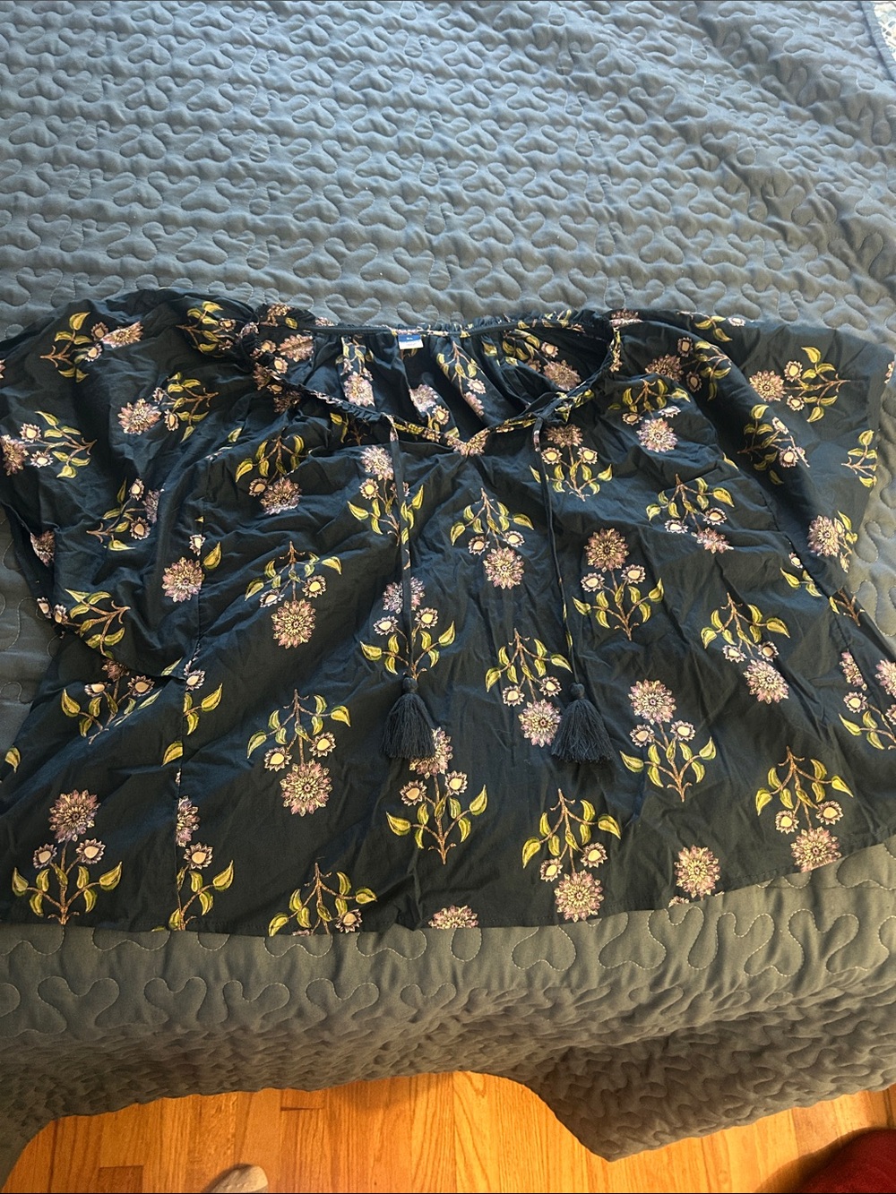 Old Navy Dark Green Floral Blouse with Pink and Yellow Accents